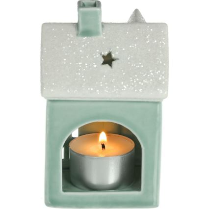 Porcelanasta hiša za sveče 11,1 cm mint