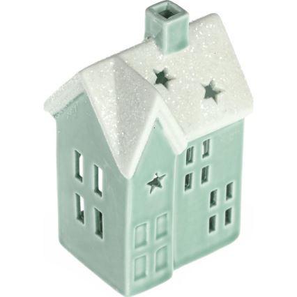 Porcelanasta hiša za sveče 11,1 cm mint
