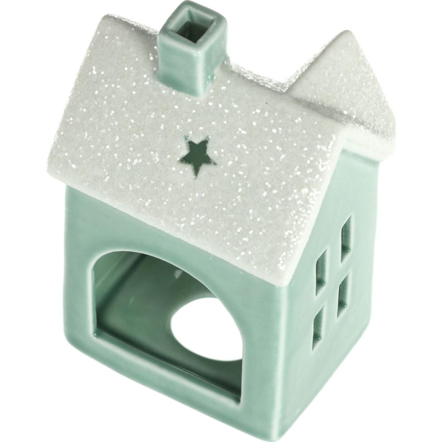 Porcelanasta hiša za sveče 11,1 cm mint