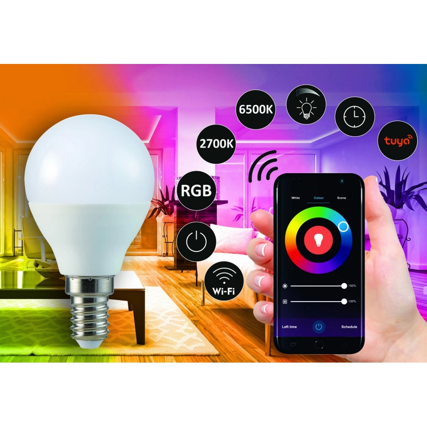 RGB LED Zatemnitvena žarnica G45 E14/5,5W/230V 3000-6500K Wi-fi Tuya