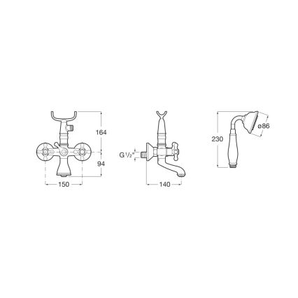 Roca A5A014BC00 - komplet za kad s baterijo CARMEN RETRO, krom visokega sijaja