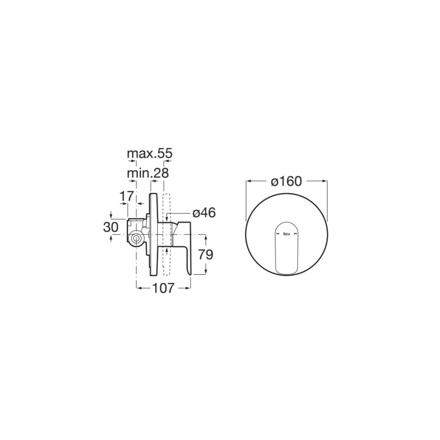 Roca A5A226EC00 - tuš baterija za podometno vgradnjo CALA, sijajni krom