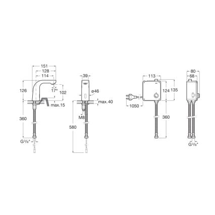 Roca A5A5509C00 - Brezstična pipa za umivalnik L20 230V sijajni krom