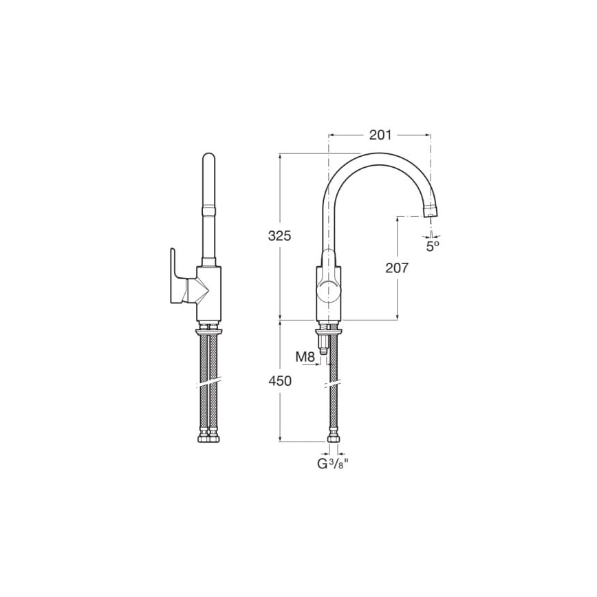 Roca A5A8409C00 - Kuhinjska armatura L20 32,5 cm sijajni krom
