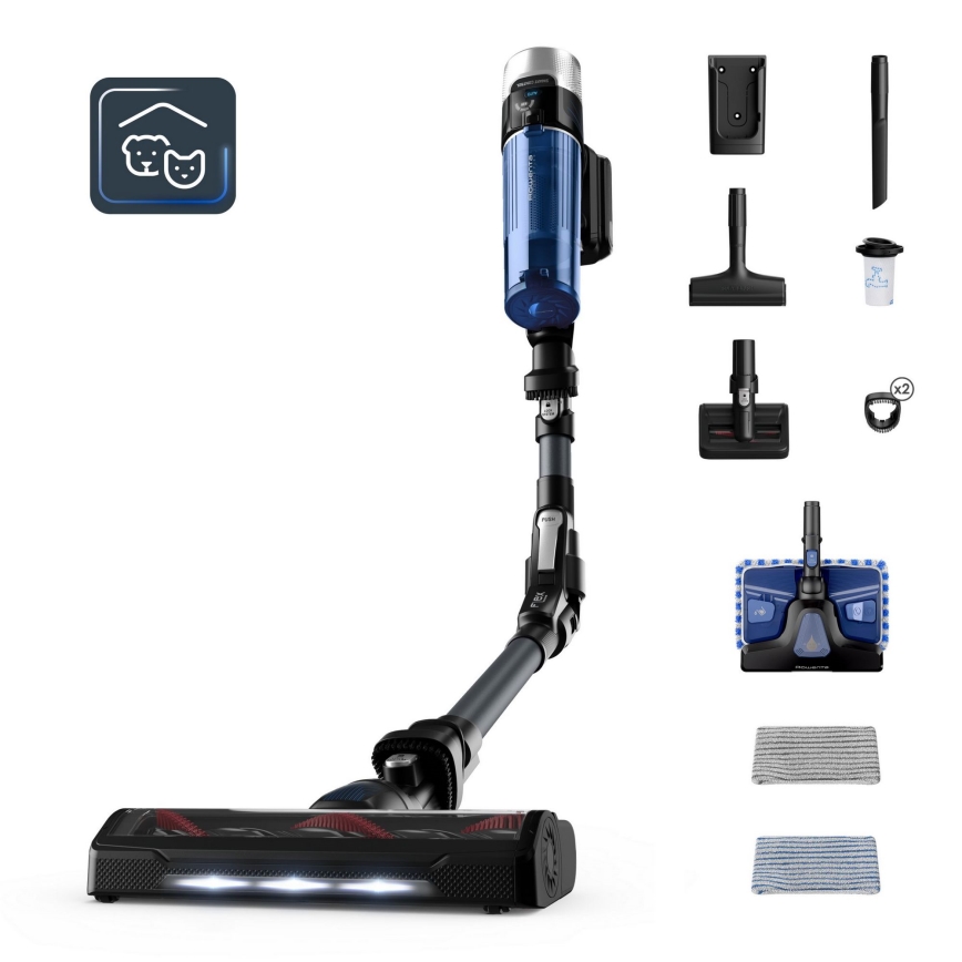 Rowenta - Palični sesalnik z mopom X-FORCE FLEX ANIMAL AQUA AUTO 4v1 250W/25,2V 2500 mAh črna/modra