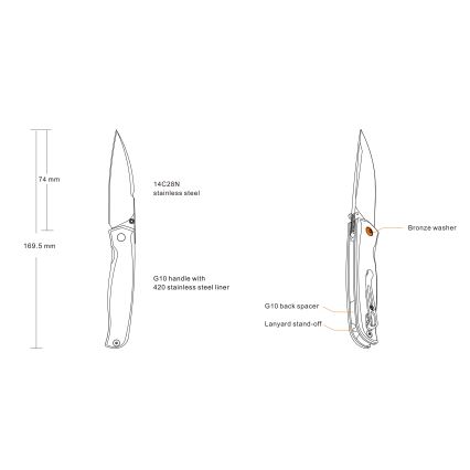 Ruike RUP661B - Zložljiv kompaktni nož 16,9 cm črna