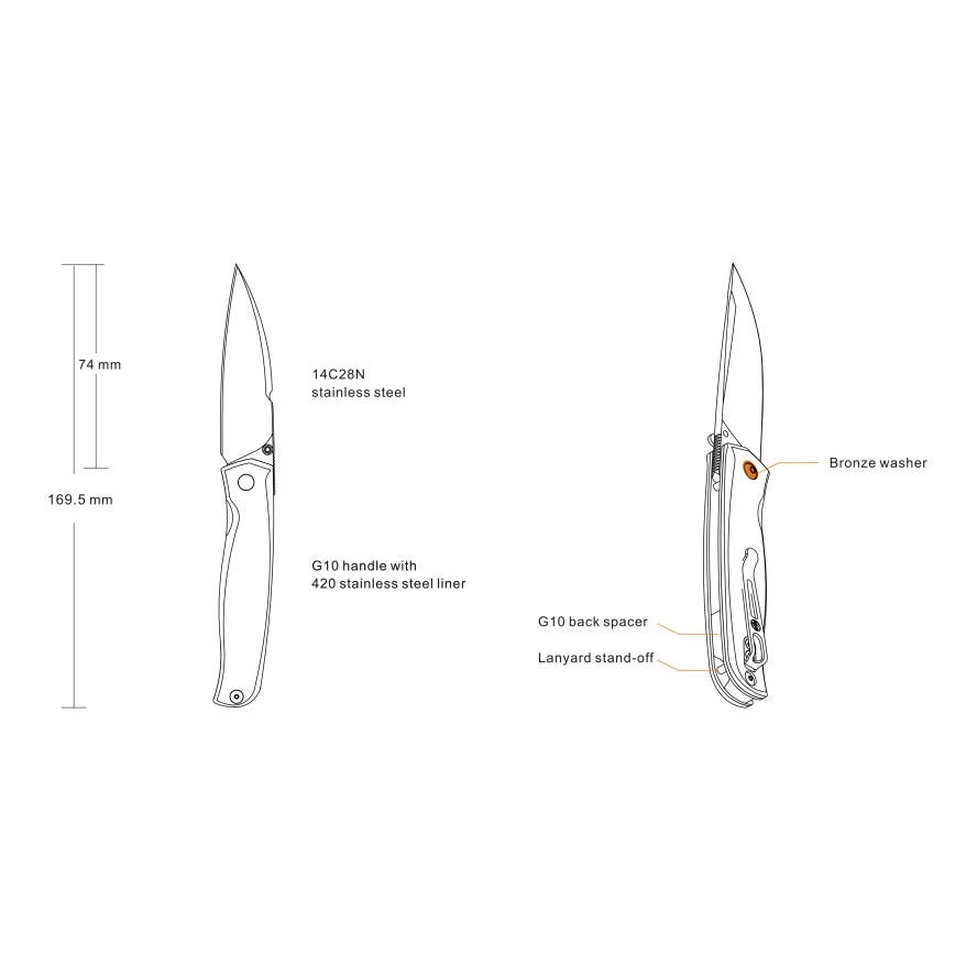 Ruike RUP661B - Zložljiv kompaktni nož 16,9 cm črna
