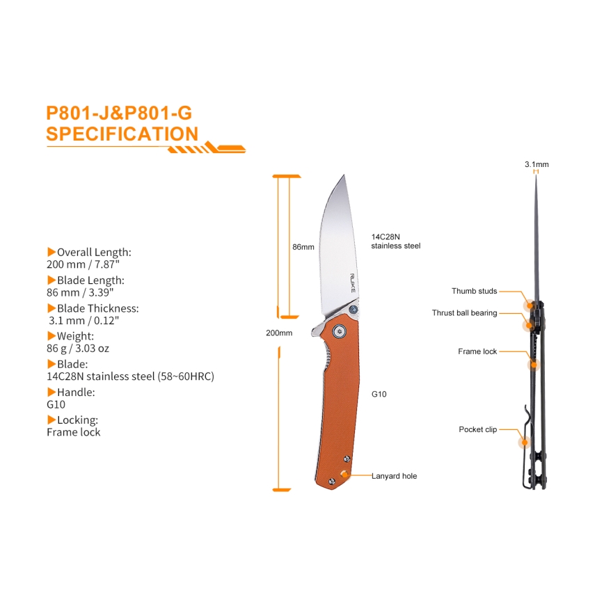 Ruike RUP801G - Zložljiv žepni nož 20 cm zelena