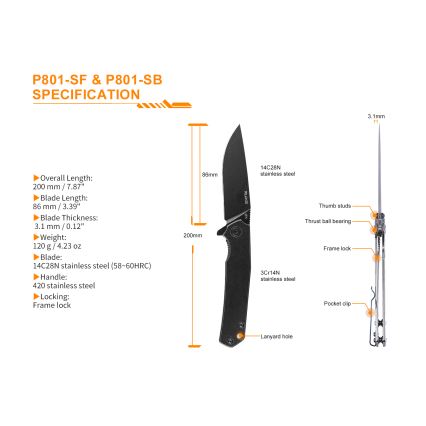 Ruike RUP801SB - Zložljiv žepni nož 20 cm siva