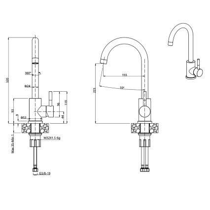 Samona - Kuhinjska pipa za pomivalno korito 32 cm granit/bež