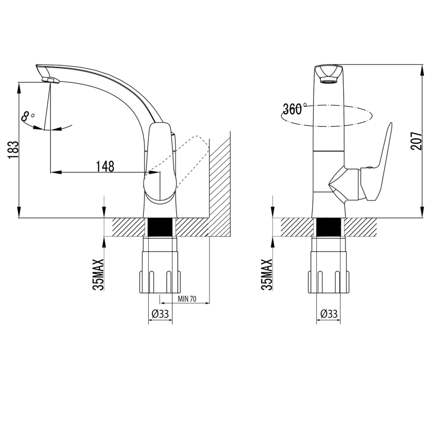 Sapho - Armatura za umivalnik SOLITER 18 cm, poliran krom