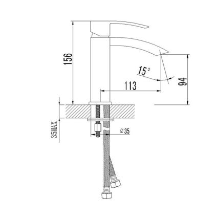Sapho - Baterija za umivalnik GINKO 15,6 cm mat črna