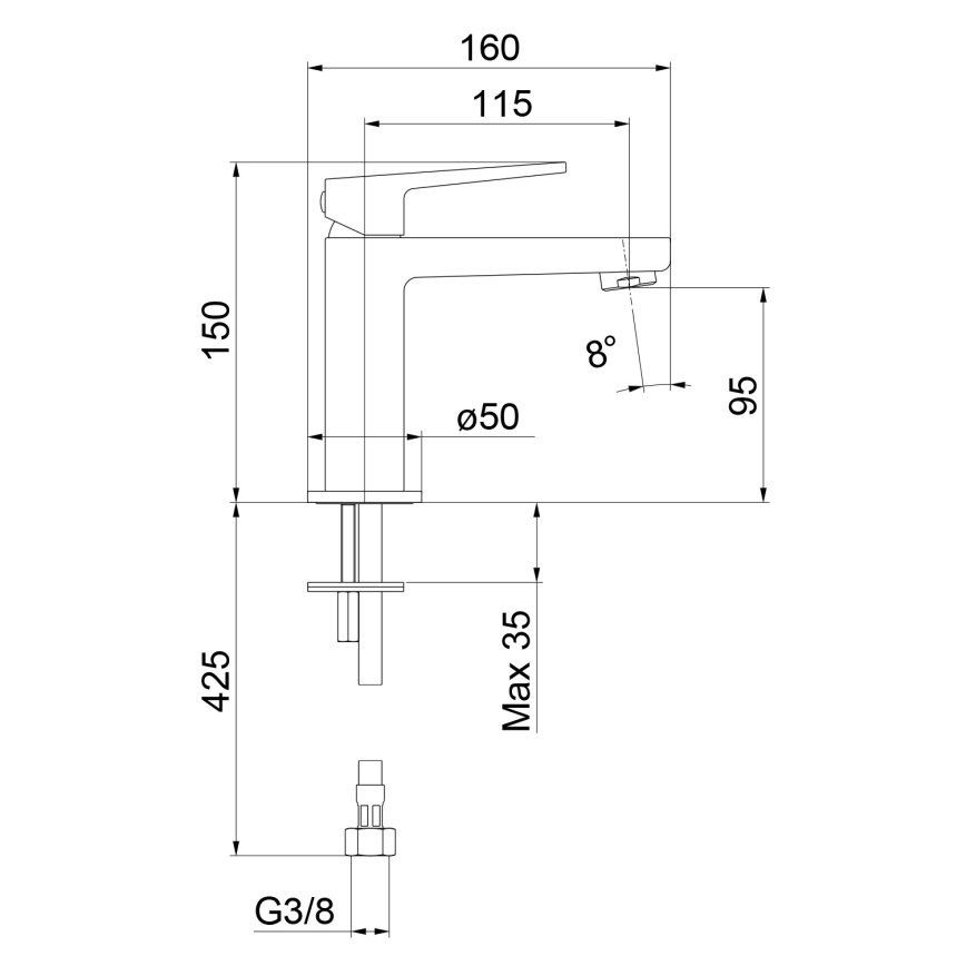 Sapho - Baterija za umivalnik TURSI 15 cm mat črna