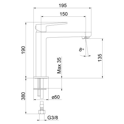 Sapho - Baterija za umivalnik TURSI 19 cm mat črna