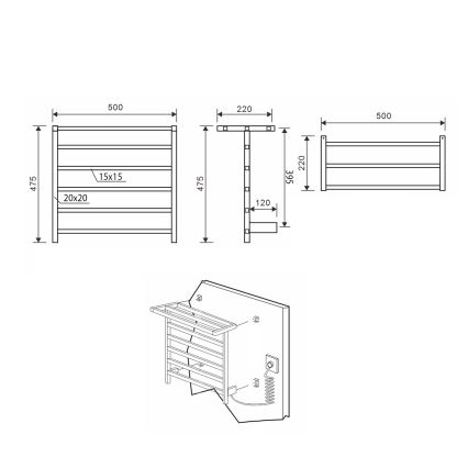 Sapho - Električni grelec za brisače ELZOR 60W  47x50 cm v mat beli barvi