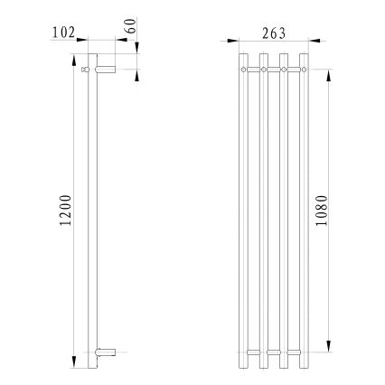 Sapho - Električni grelnik za brisače PAPINADO 85W 120x26 cm sijajni krom desna