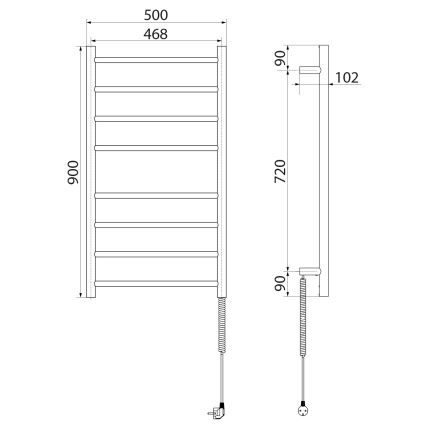 Sapho - Električni nosilec za brisače REDONDO 75W/230V 90 cm sijajni krom desno okrogla