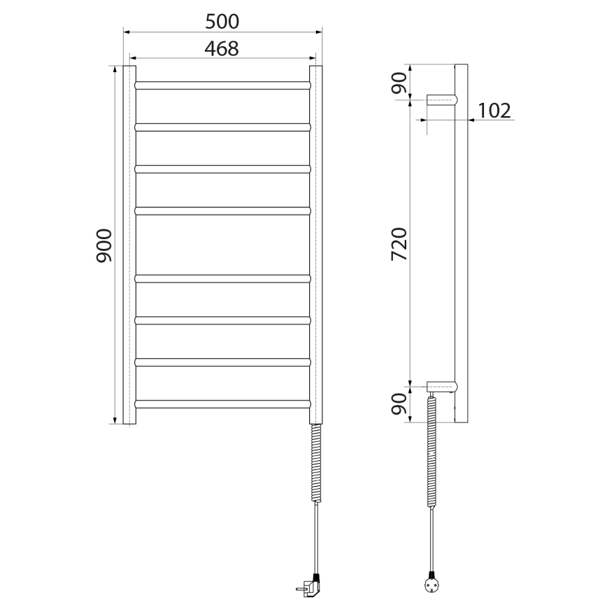 Sapho - Električni nosilec za brisače REDONDO 75W/230V 90 cm sijajni krom desno okrogla