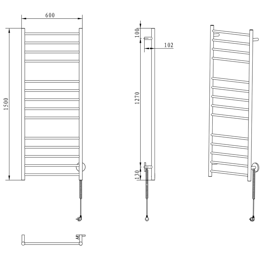 Sapho - Električni sušilnik brisač REDONDO 130 W, 150 x 60 cm, krom visokega sijaja, okrogel