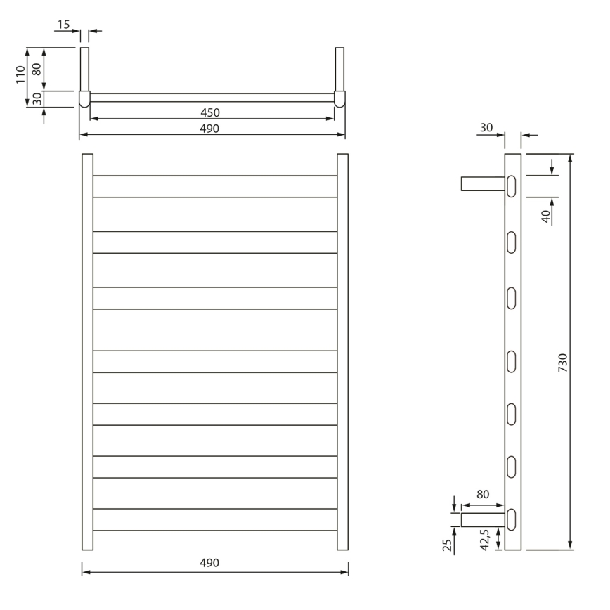 Sapho - Električni sušilnik za brisače ELIAS 105W 73x49 cm mat črna