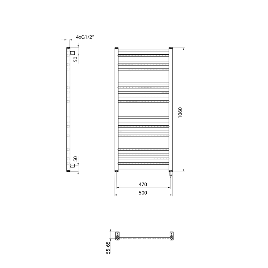 Sapho - Električni sušilnik za brisače METRO-E, 400 W, 106 x 50 cm, mat črna