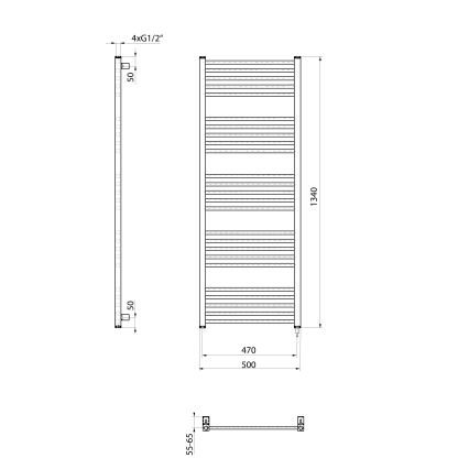 Sapho - Električni sušilnik za brisače METRO-E 500W 134x50 cm mat črna