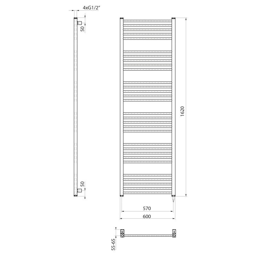 Sapho - Električni sušilnik za brisače METRO-E 800 W 162 x 60 cm mat črna