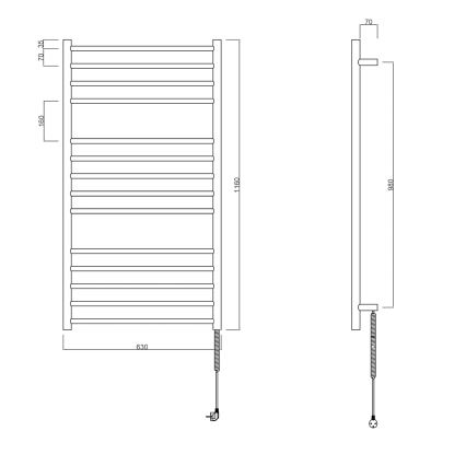 Sapho - Električni sušilnik za brisače REDONDO 130 W 116 x 63 cm mat črna