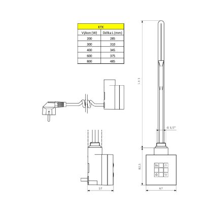 Sapho - Grelna palica s termostatom KTX 400W sijajni krom