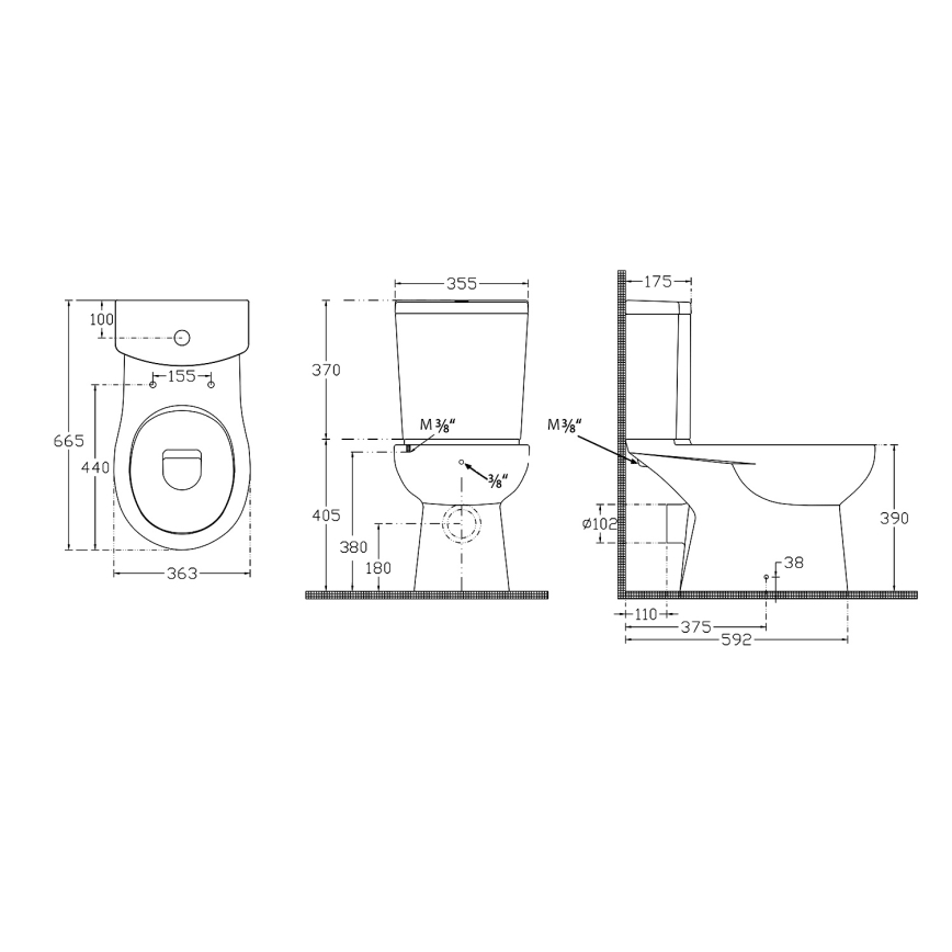 Sapho - kombinirano WC z bidetnim tušem, zadnji odtok, keramika/bela