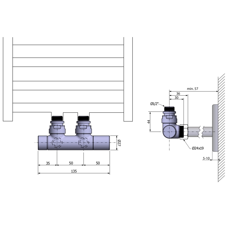 Sapho - Komplet priključnih ventilov za centralno priključitev TWIN, mat črna