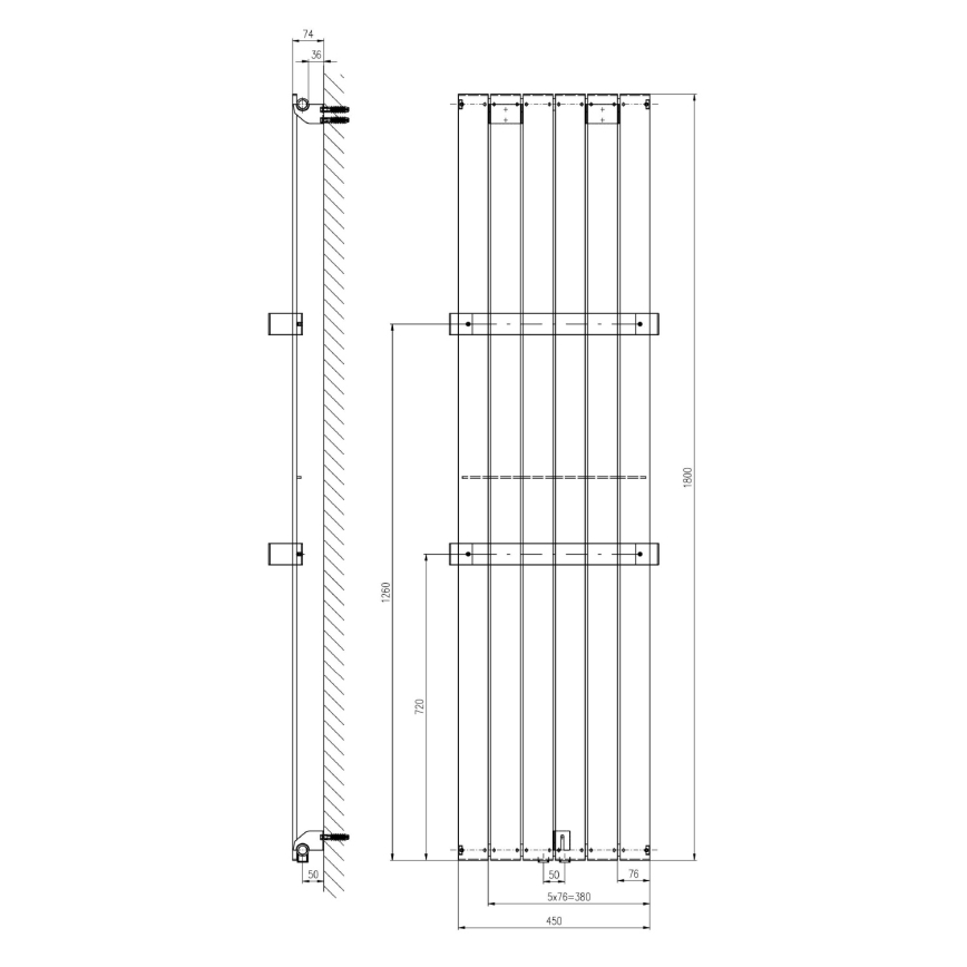 Sapho - Kopalniški radiator COLONNA 180x45 cm bela