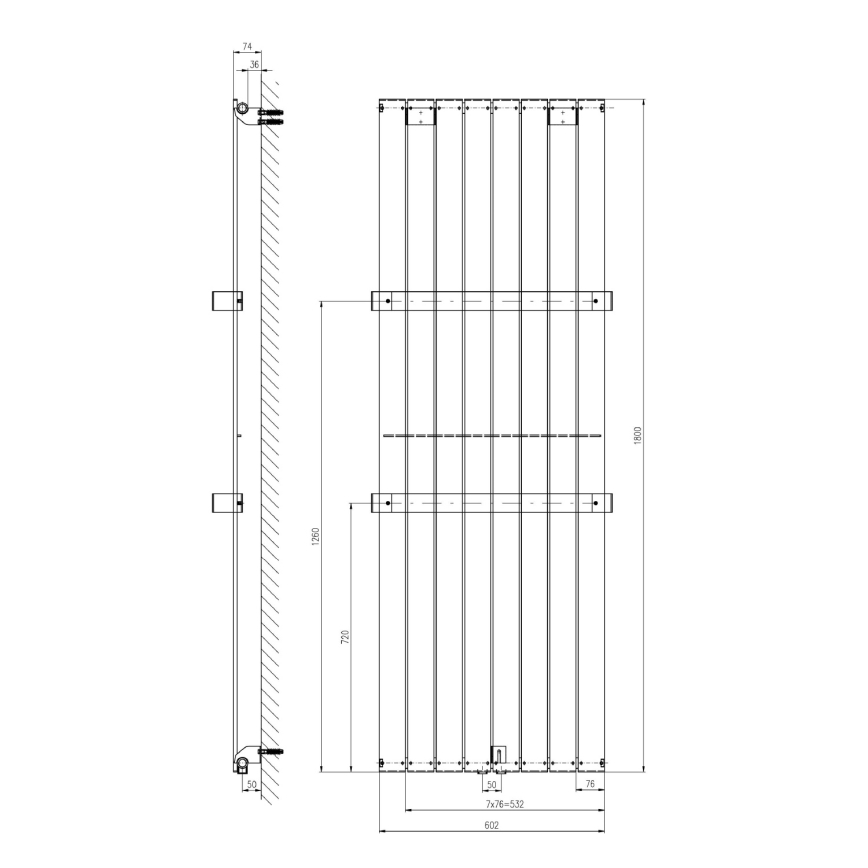 Sapho - kopalniški radiator COLONNA 180x60 cm bel