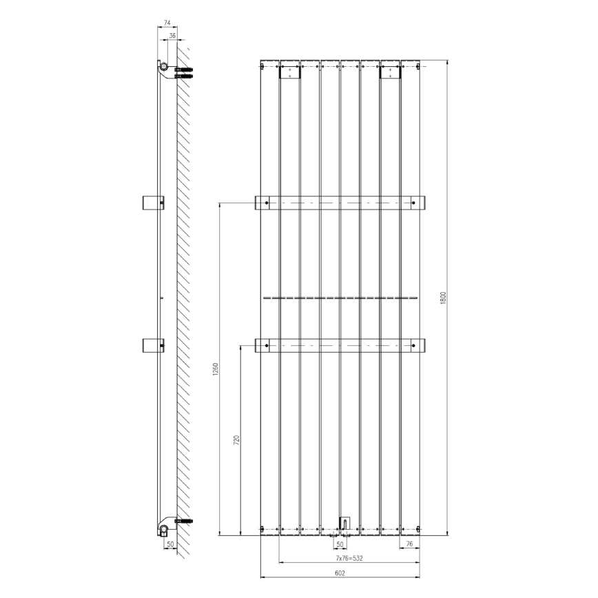 Sapho - Kopalniški radiator COLONNA 180x60 cm srebrne barve