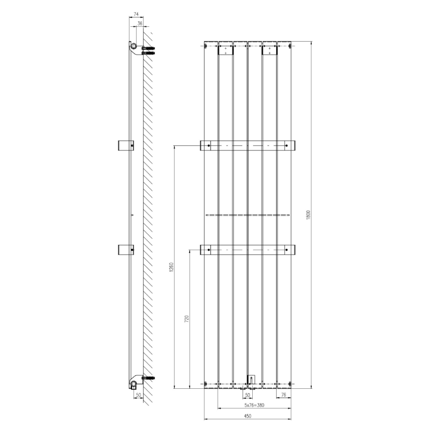 Sapho - Kopalniški radiator COLONNA 910W/230V 45x180 cm srebrna