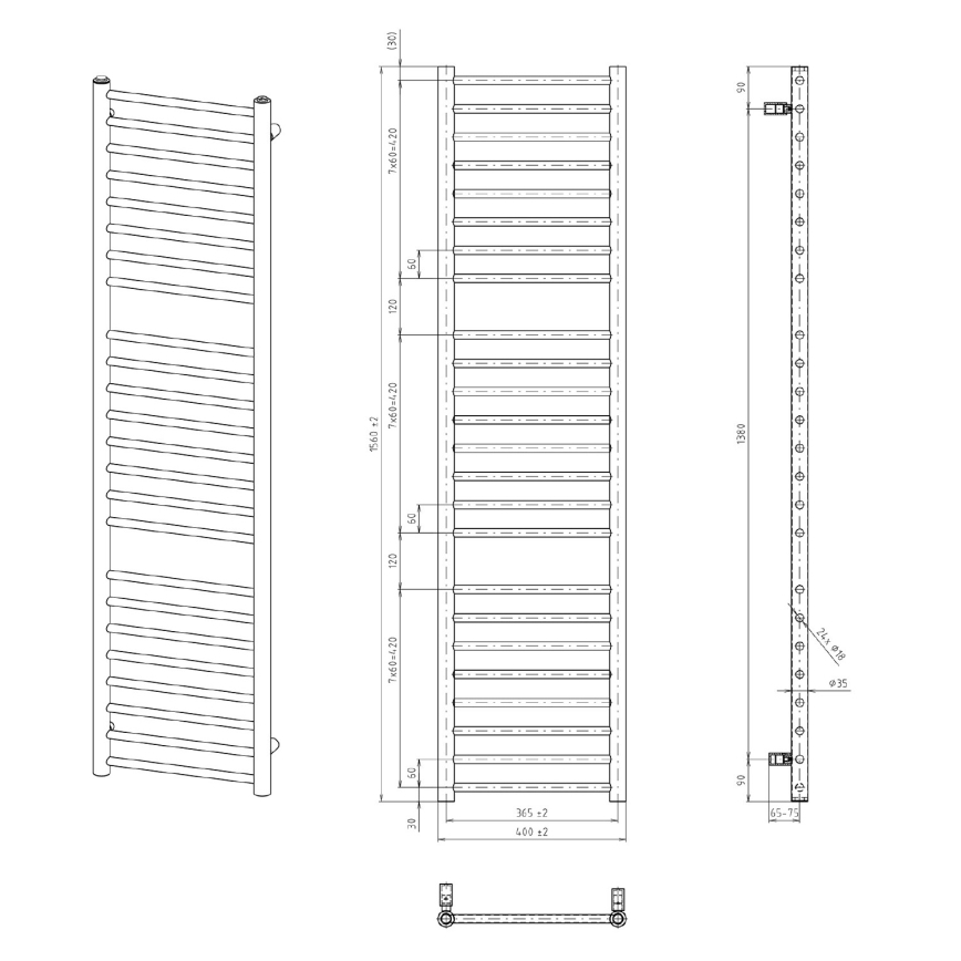 Sapho - Kopalniški radiator DINA 156x40 cm bel