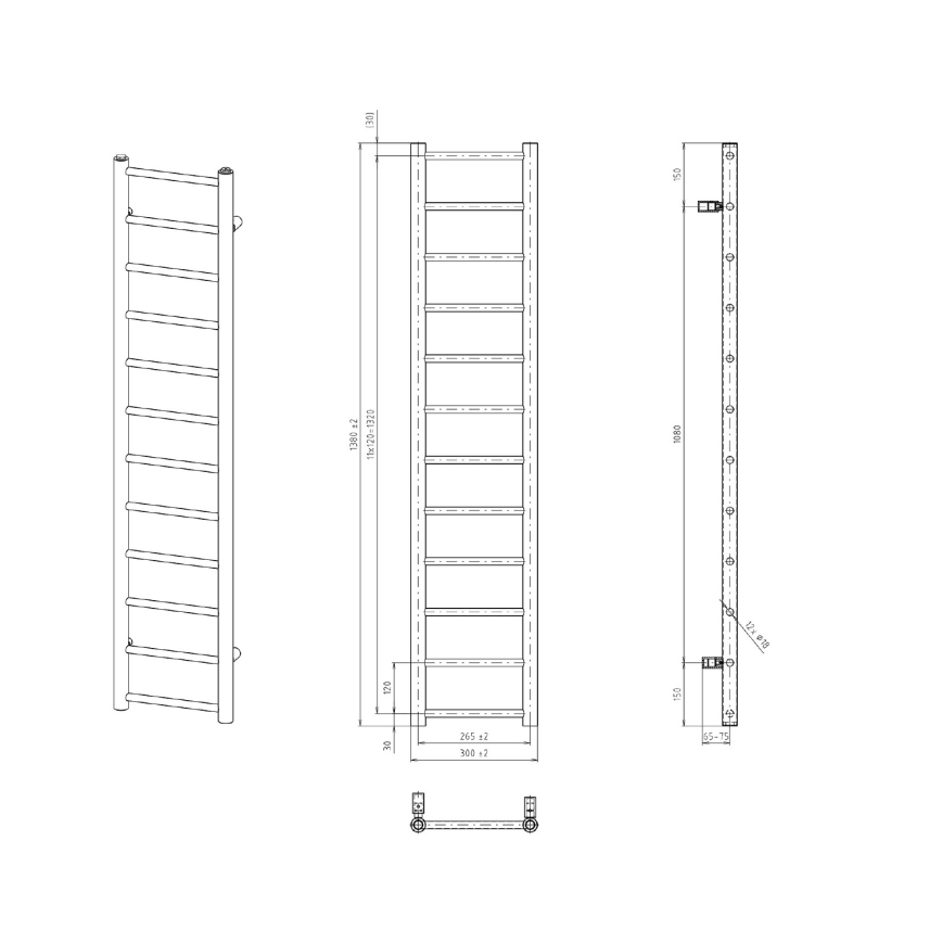 Sapho - kopalniški radiator DINA 278W 30x138 cm matna črna