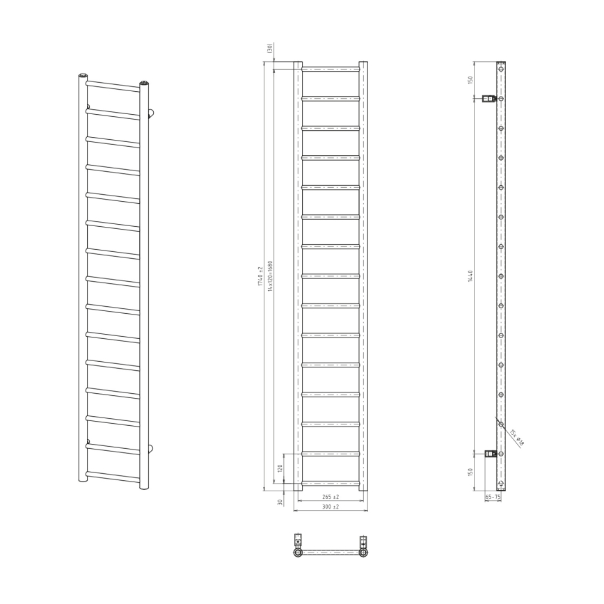 Sapho - Kopalniški radiator DINA 335W 30x174 cm mat črna