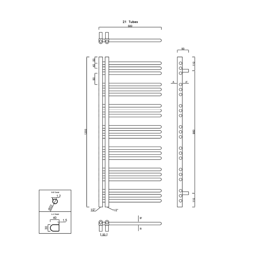 Sapho - Kopalniški radiator DORLION 120x50 cm, sijajni krom
