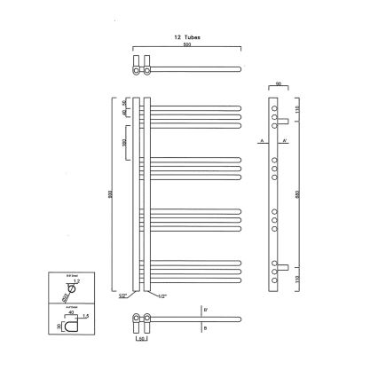 Sapho - kopalniški radiator DORLION 90x50 cm, mat črne barve