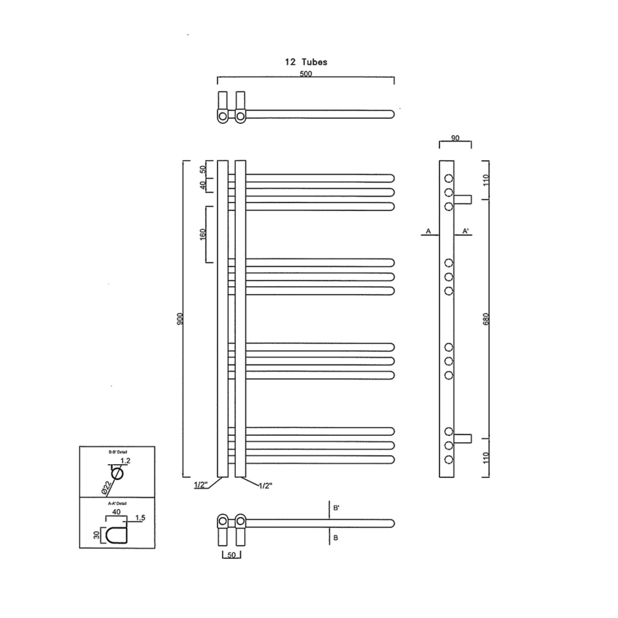 Sapho - kopalniški radiator DORLION 90x50 cm, mat črne barve