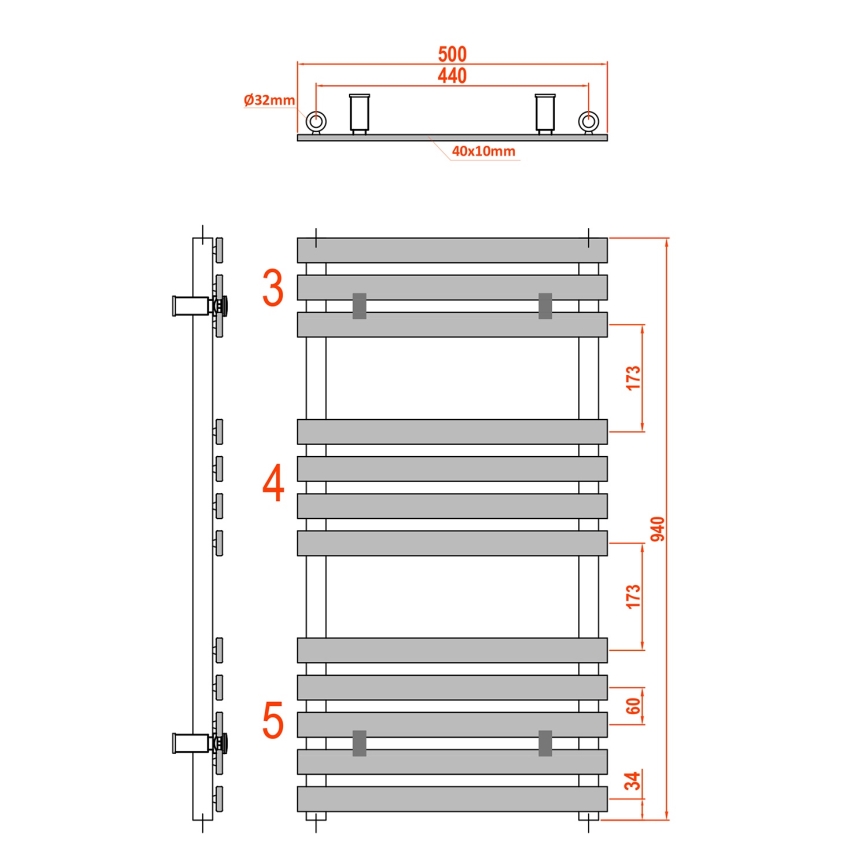 Sapho - Kopalniški radiator JALOUSI 94x50 cm bel