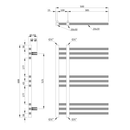 Sapho - Kopalniški radiator MAGDALENA 241W/230V 50x69 cm sijajni krom