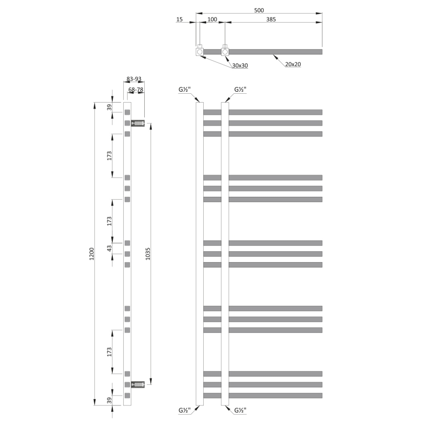 Sapho - Kopalniški radiator MAGDALENA 408W/230V 50x120 cm sijajni krom