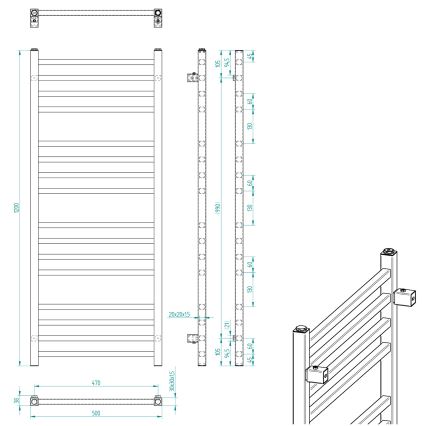 Sapho - Kopalniški radiator METRO 120x50 cm mat črne barve