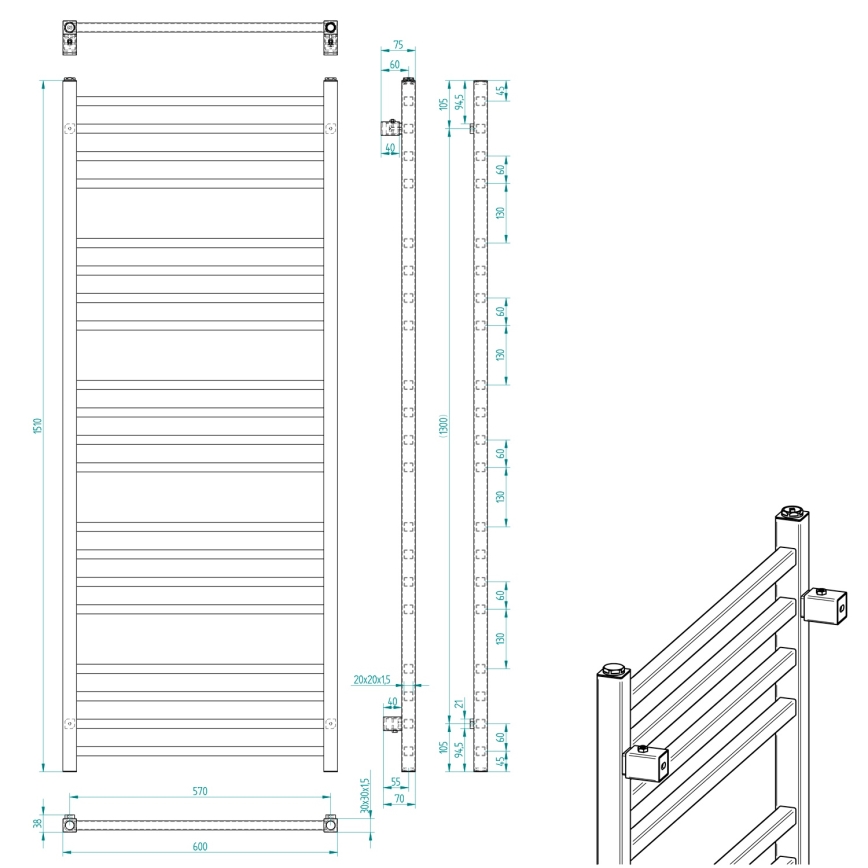 Sapho - Kopalniški radiator METRO 151x60 cm mat črne barve