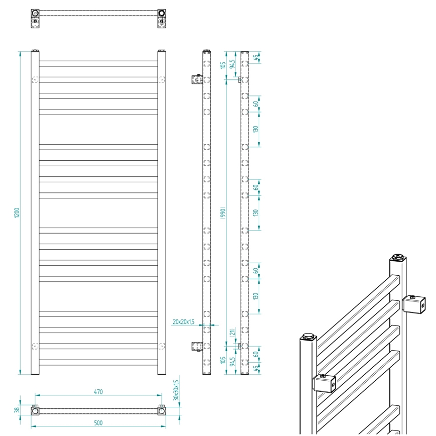Sapho - Kopalniški radiator METRO 347W/230V 50x120 cm sijajni krom