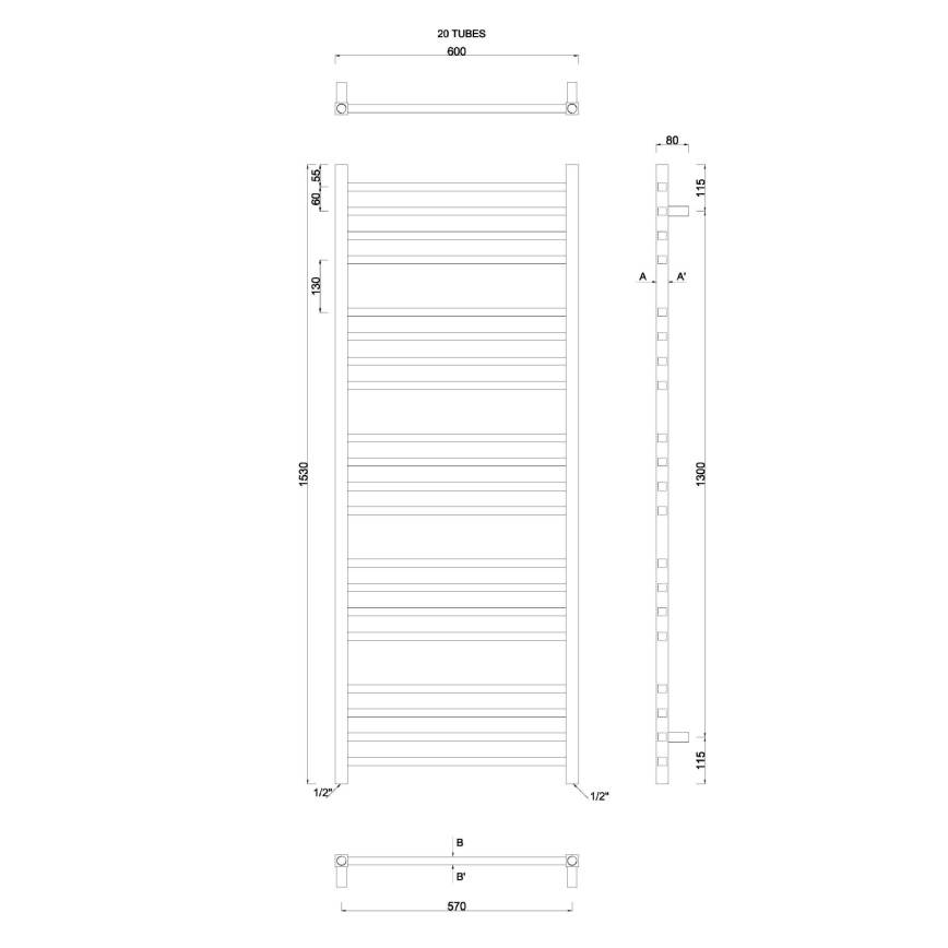 Sapho - Kopalniški radiator METRO 497W/230V 60x153 cm sijajni krom