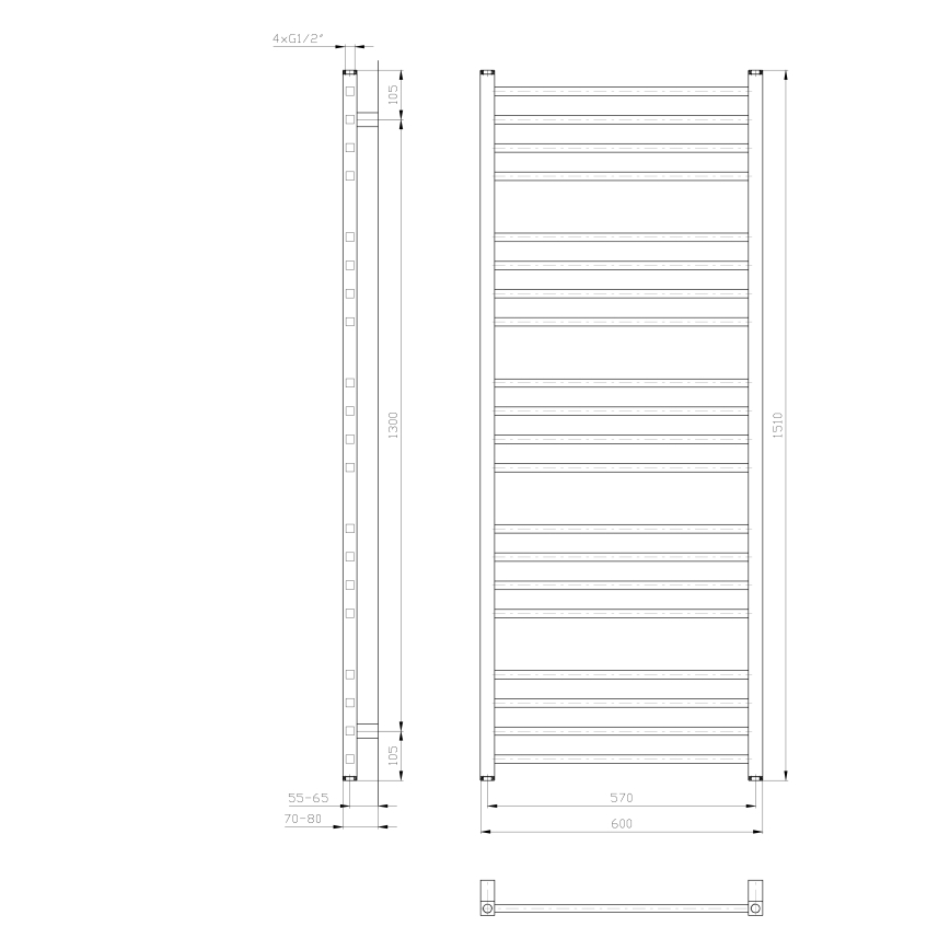 Sapho - Kopalniški radiator METRO 557W 60x151 cm bela