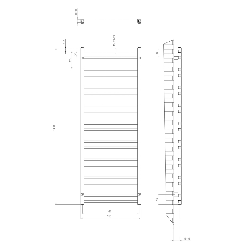 Sapho - Kopalniški radiator METRO DOS 476W/230V 55x143 cm poliran krom